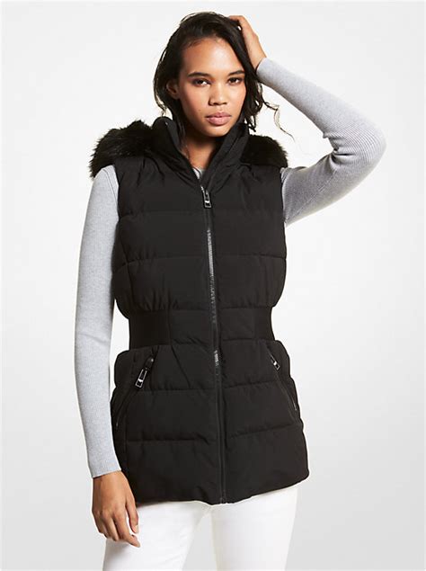 michael kors vest with fur hood|Quilted Faux Fur Hooded Vest .